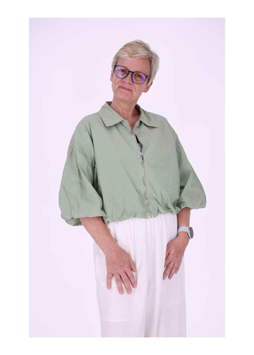 Jacke Damen 3/4 Arm Ballonärmel Gummizug im Bund