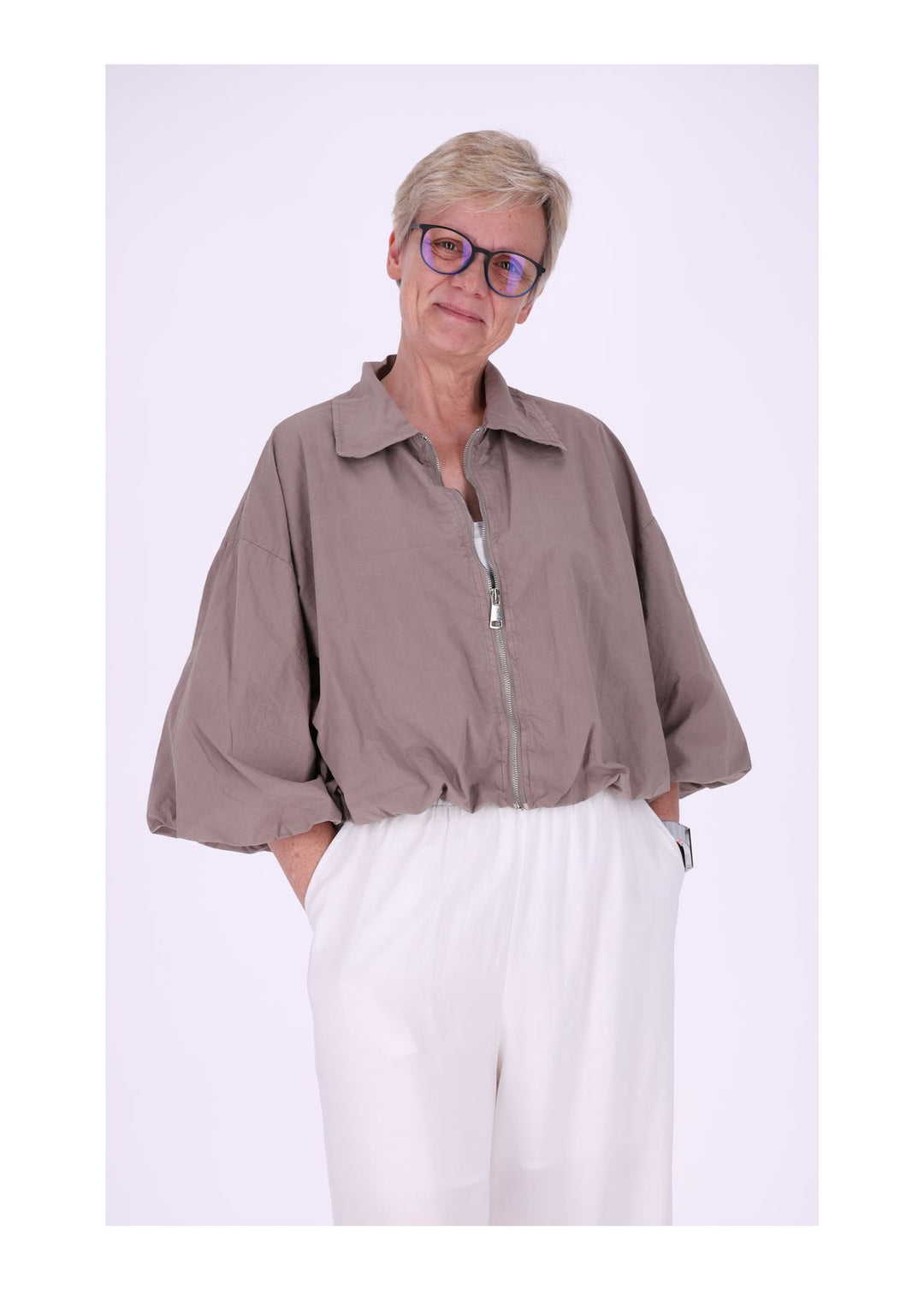 Jacke Damen 3/4 Arm Ballonärmel Gummizug im Bund