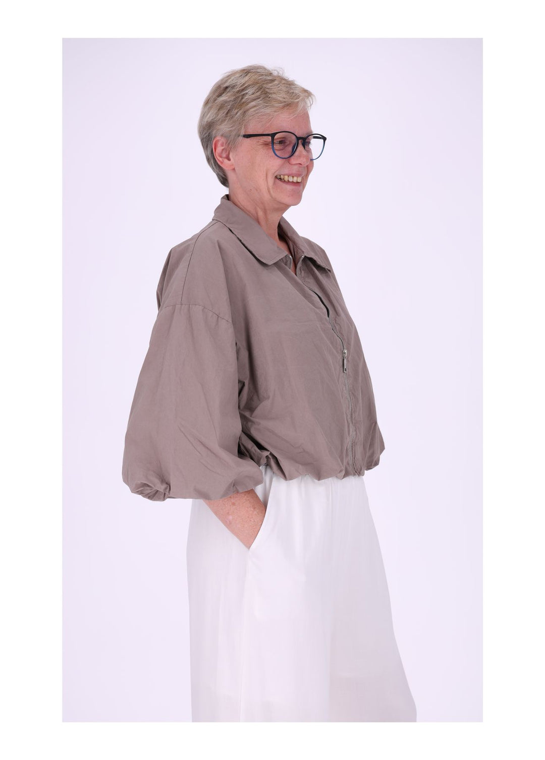 Jacke Damen 3/4 Arm Ballonärmel Gummizug im Bund