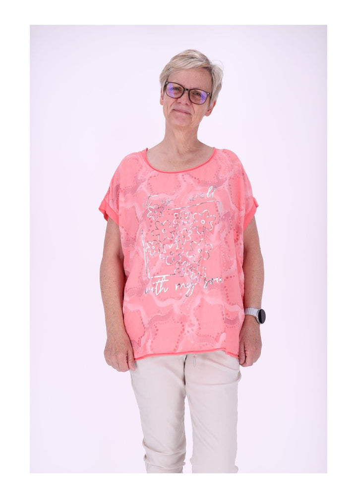T-Shirt Damen Materialmix Print vorn