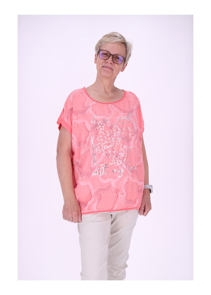 T-Shirt Damen Materialmix Print vorn