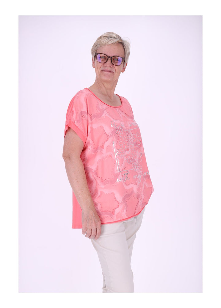 T-Shirt Damen Materialmix Print vorn