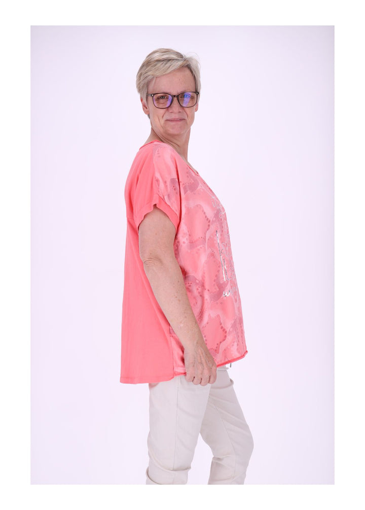 T-Shirt Damen Materialmix Print vorn