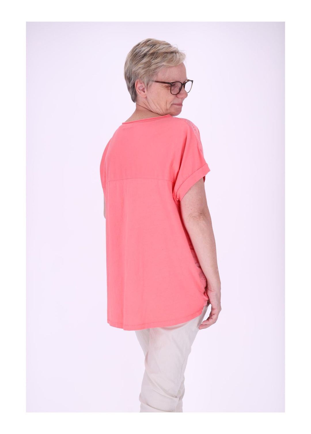 T-Shirt Damen Materialmix Print vorn