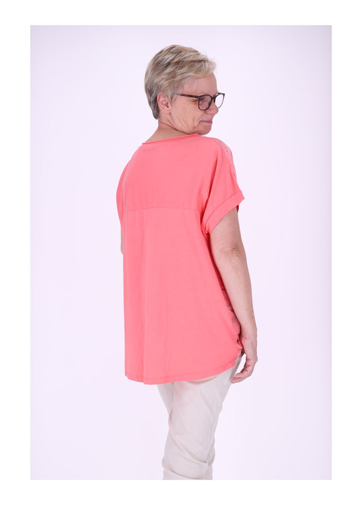 T-Shirt Damen Materialmix Print vorn
