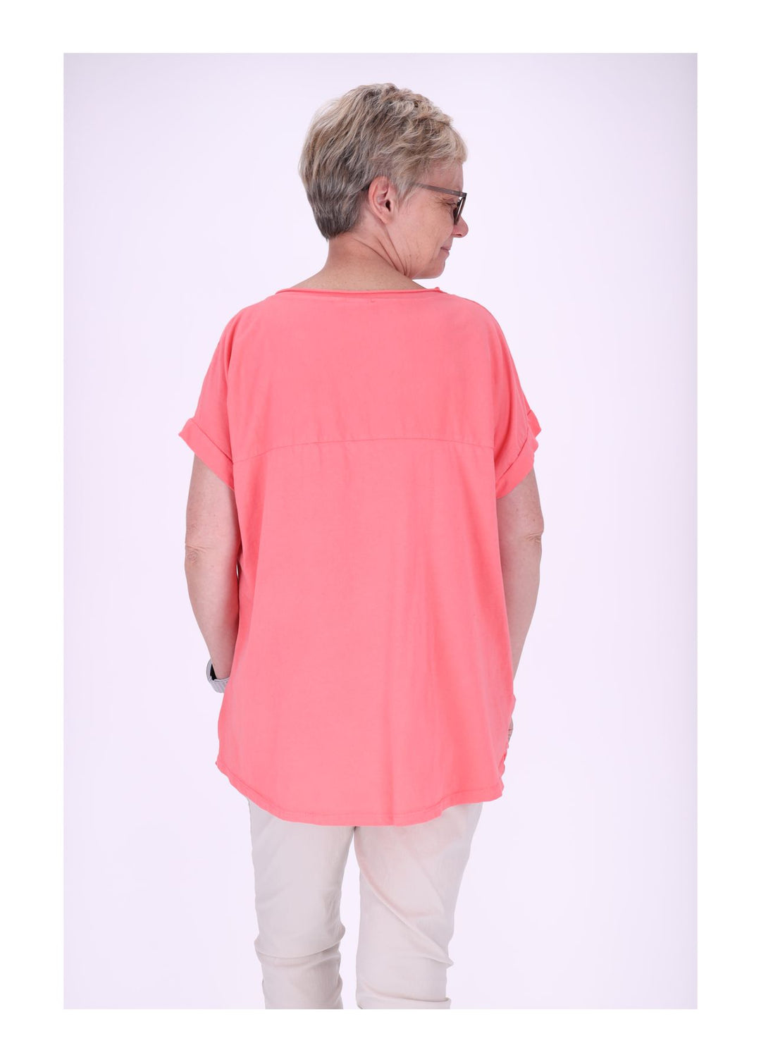 T-Shirt Damen Materialmix Print vorn