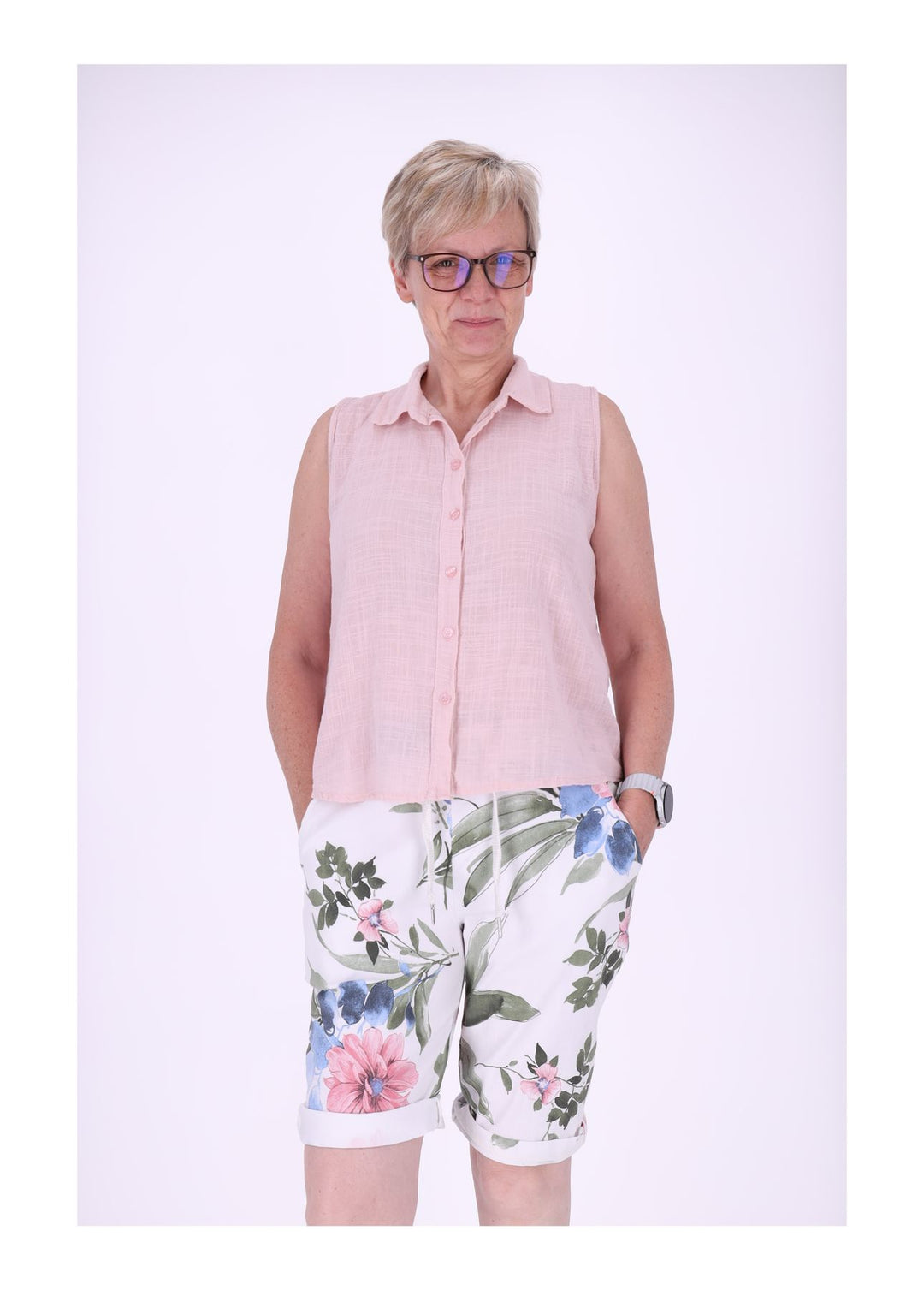 Bluse Damen Leinenmix ohne Arm