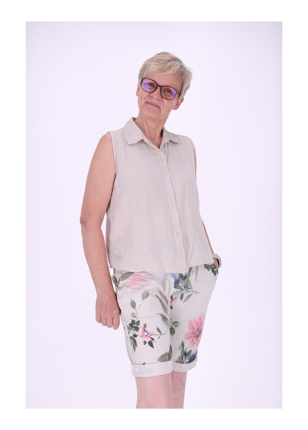 Bluse Damen Leinenmix ohne Arm