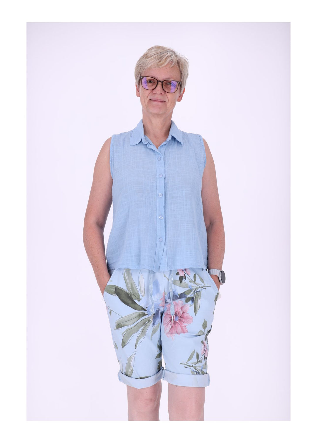Bluse Damen Leinenmix ohne Arm