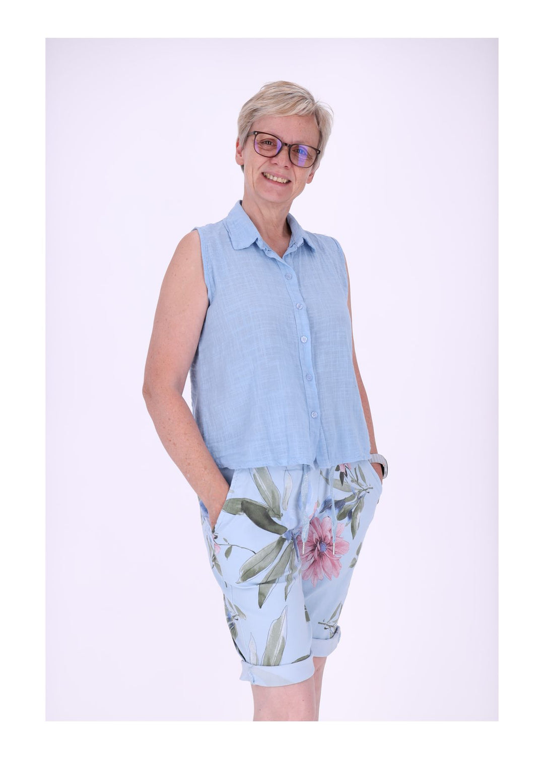 Bluse Damen Leinenmix ohne Arm