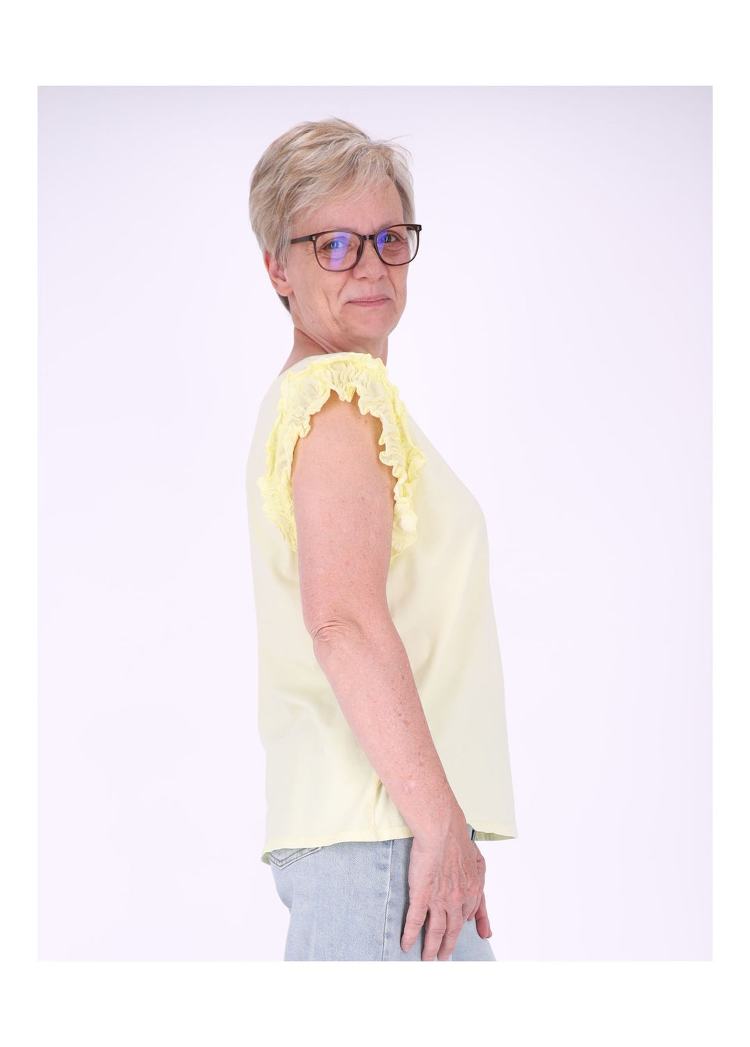 T-Shirt ohne Arm Rüschen am Armausschnitt