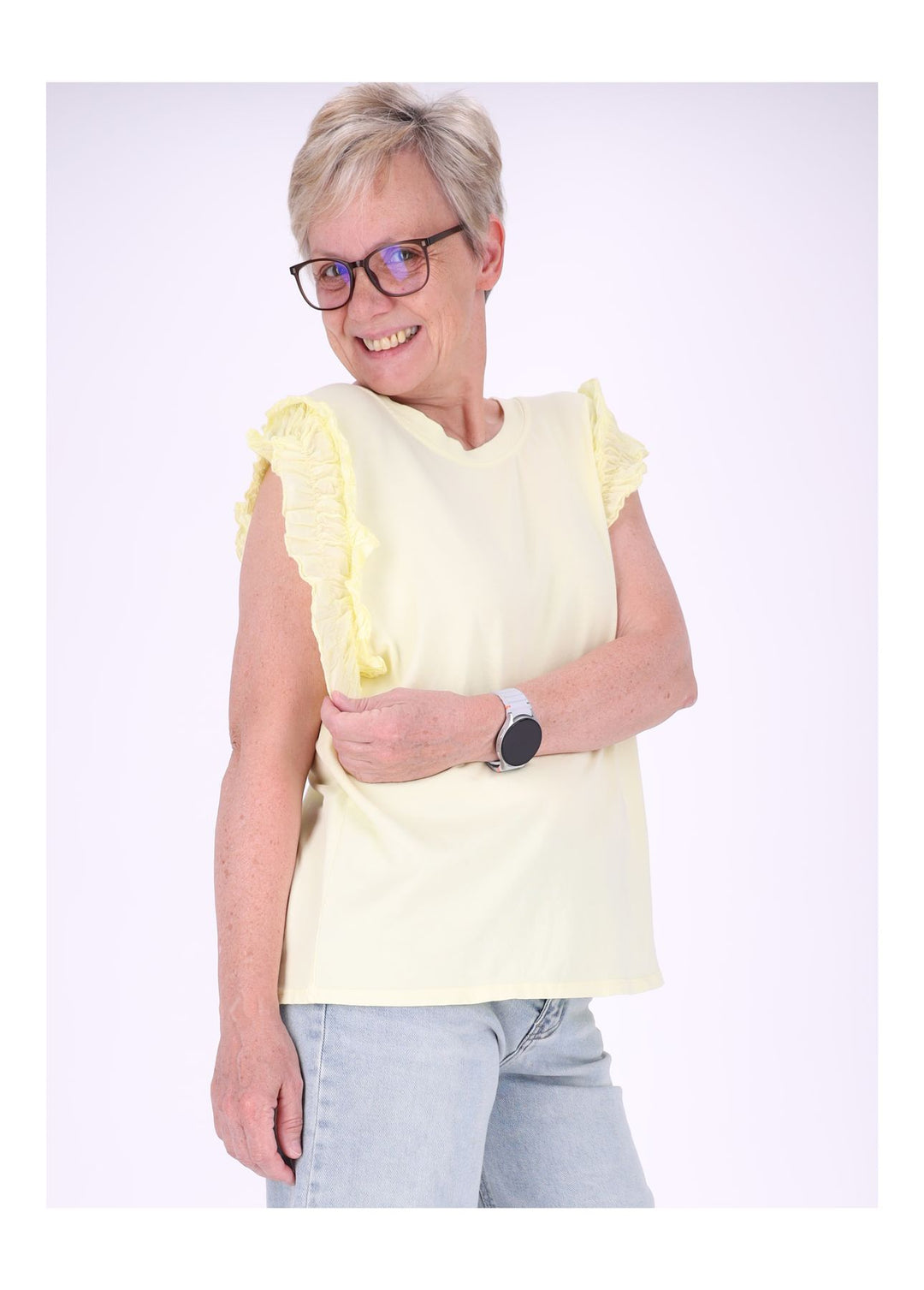 T-Shirt ohne Arm Rüschen am Armausschnitt
