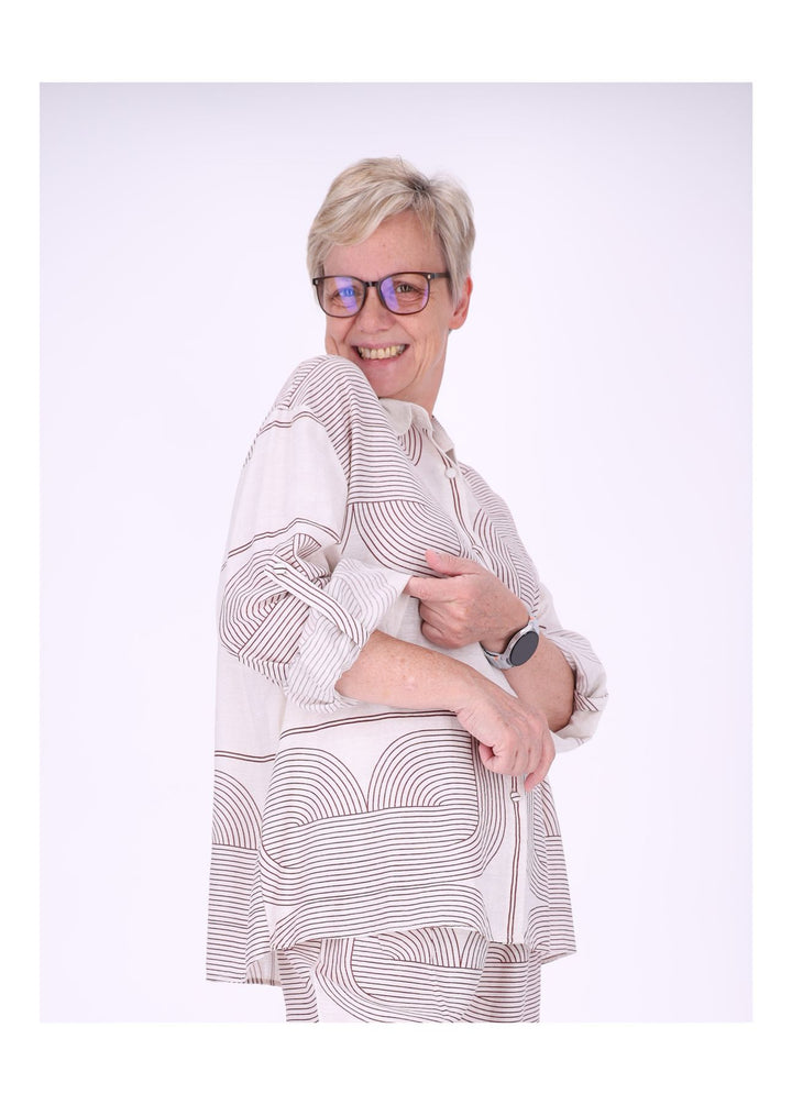 Bluse Damen Leinenmix Langarm Krempelarm
