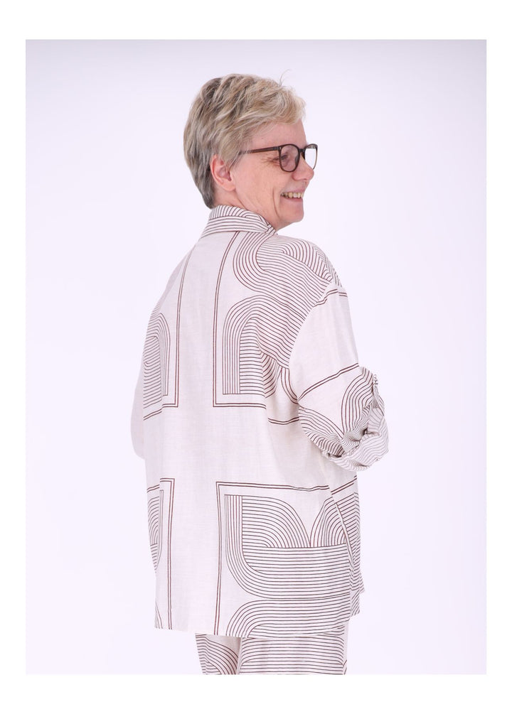 Bluse Damen Leinenmix Langarm Krempelarm