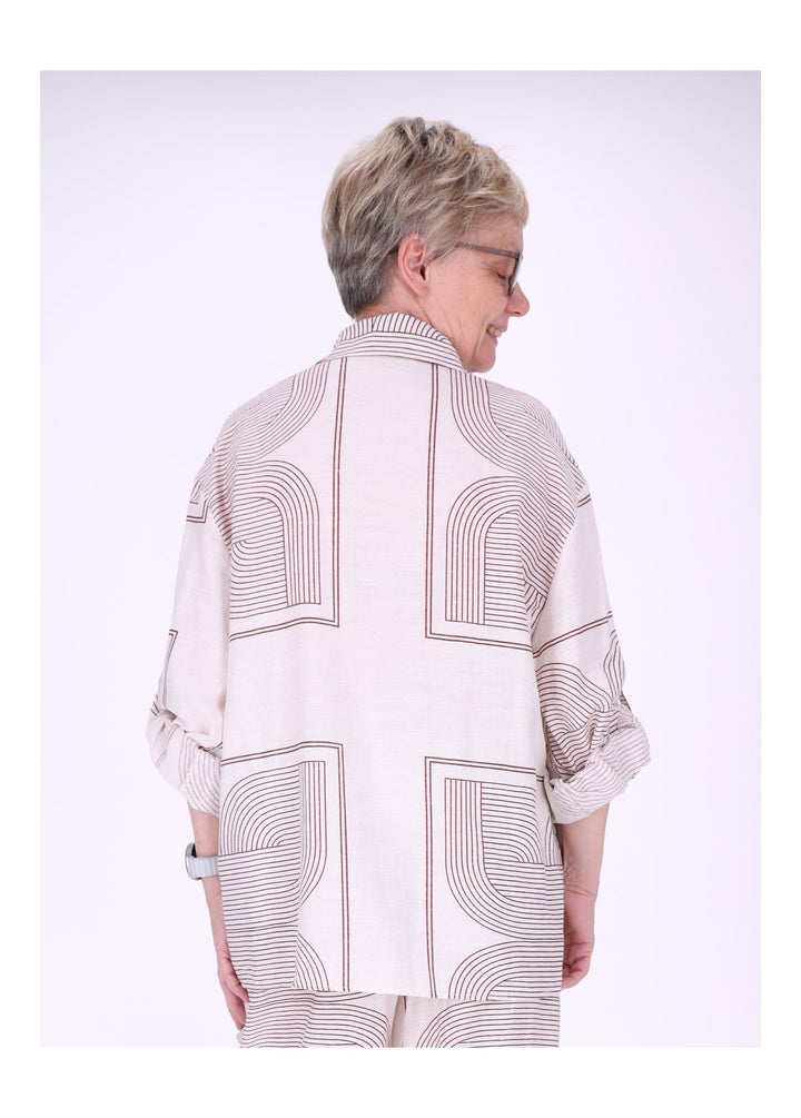 Bluse Damen Leinenmix Langarm Krempelarm