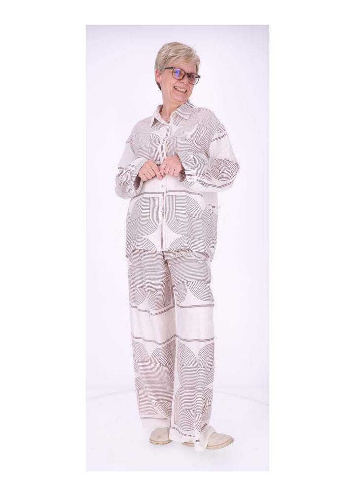 Bluse Damen Leinenmix Langarm Krempelarm