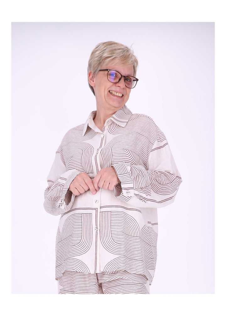 Bluse Damen Leinenmix Langarm Krempelarm