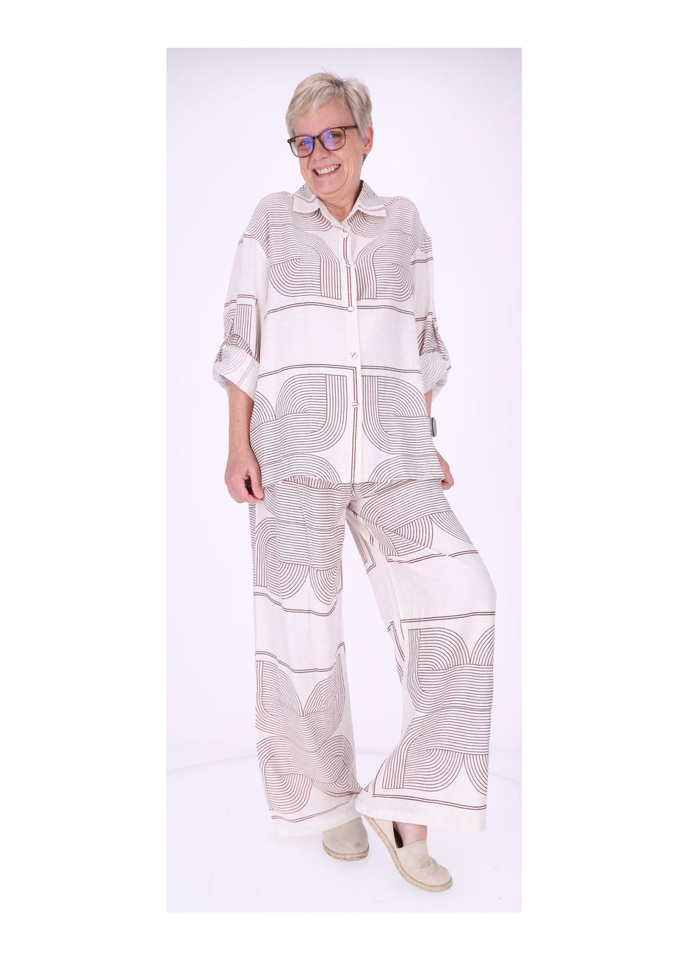 Hose Damen Leinenmix AOP
