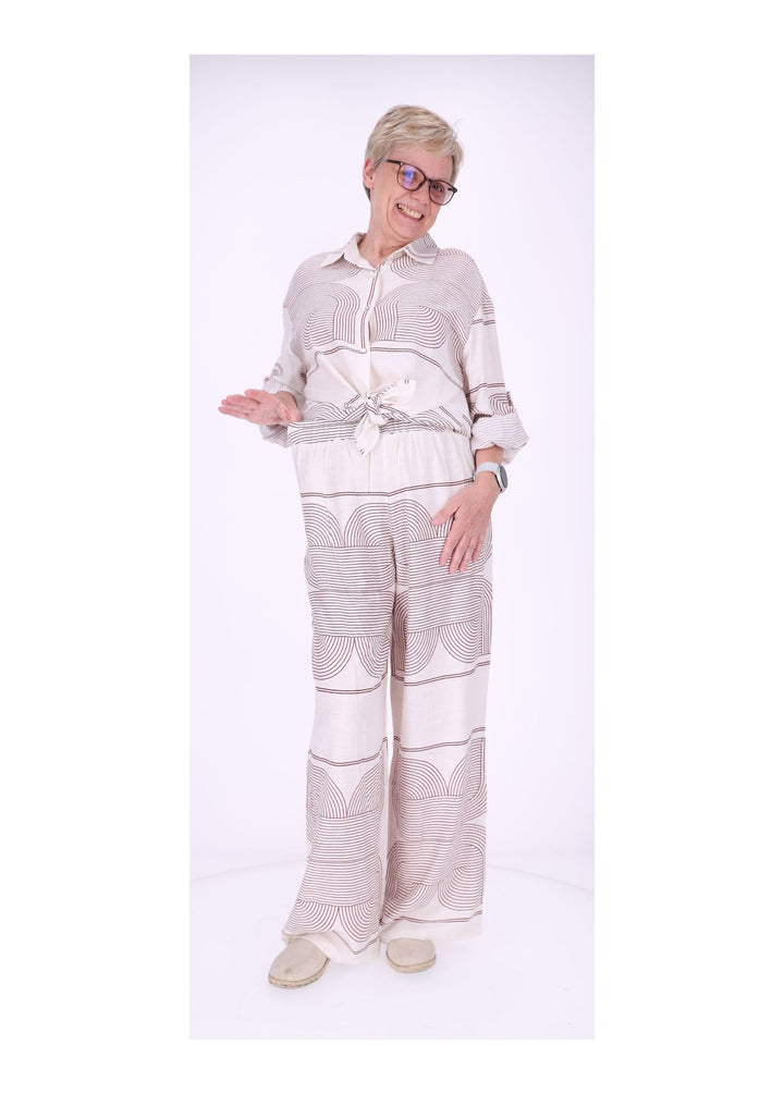 Hose Damen Leinenmix AOP