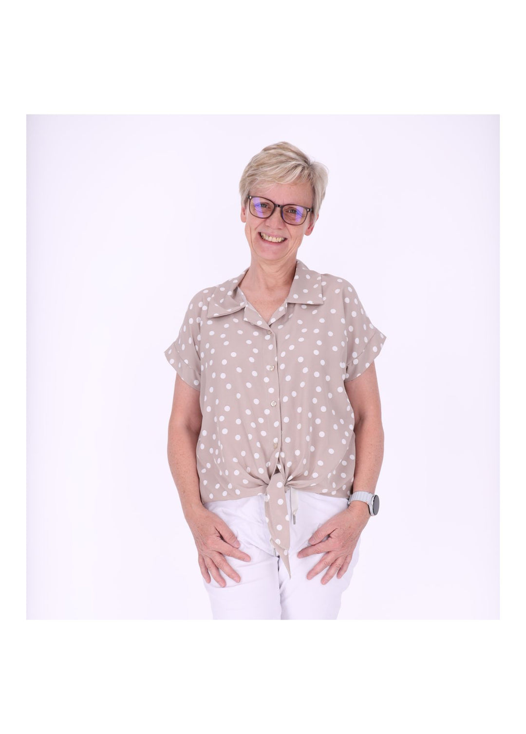 Bluse zum binden AOP Punkte