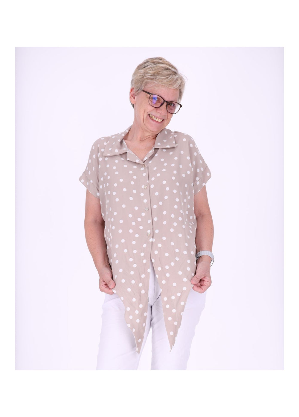 Bluse zum binden AOP Punkte