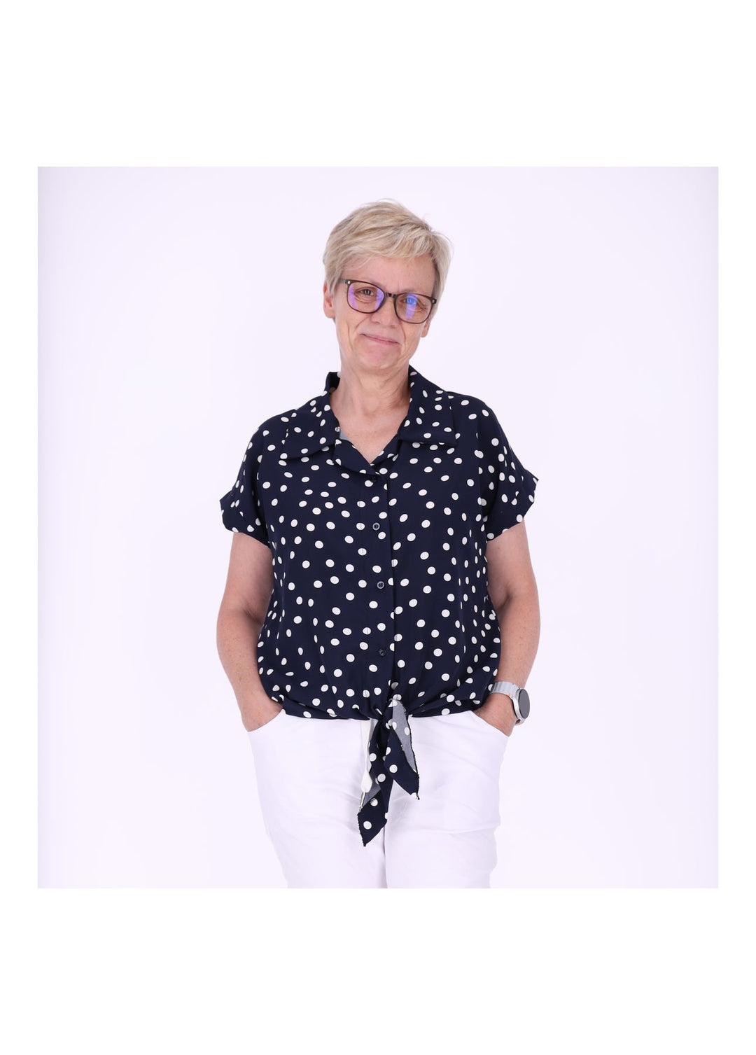 Bluse zum binden AOP Punkte
