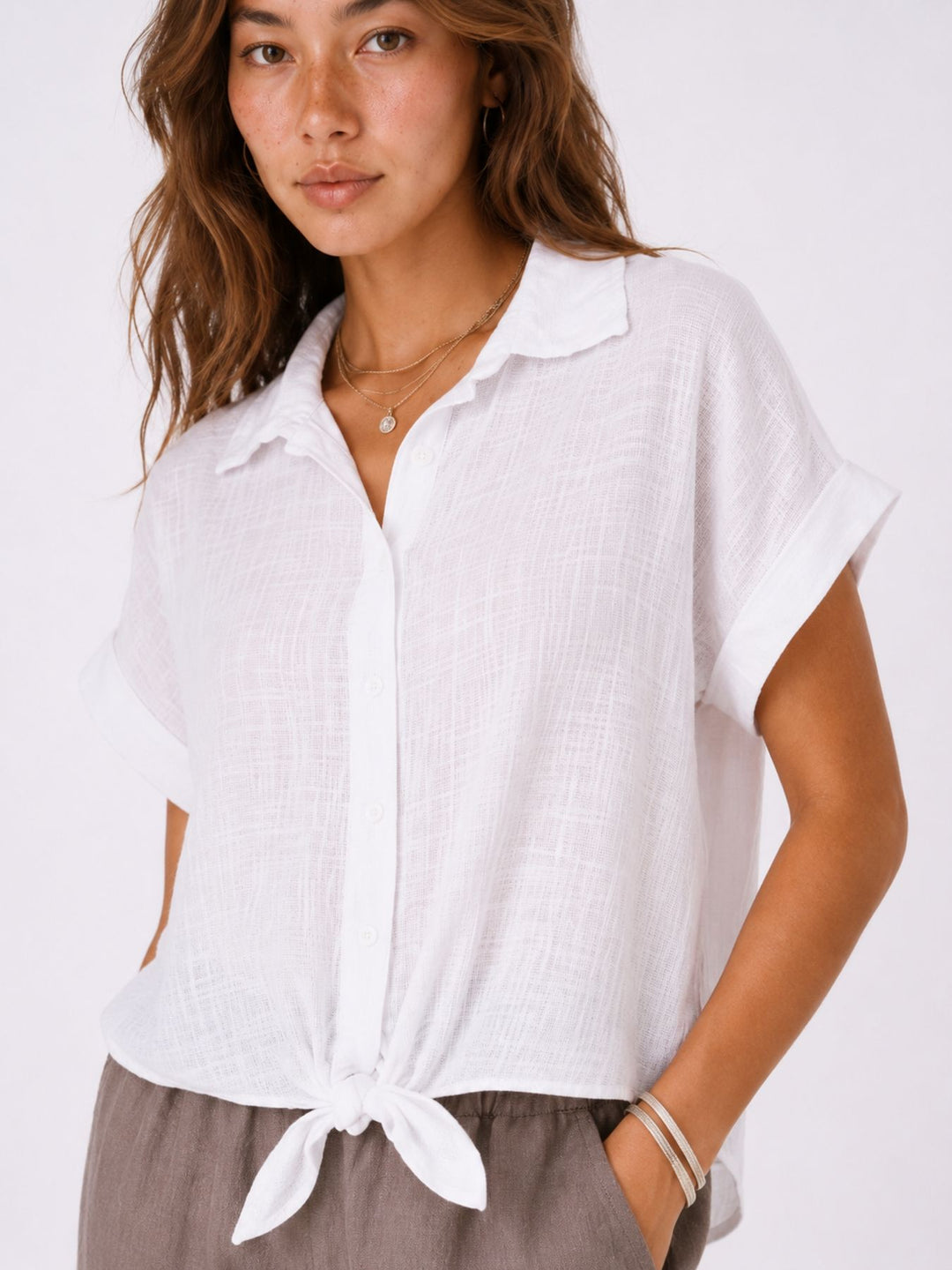 Bluse Damen zum Binden Leinenmix