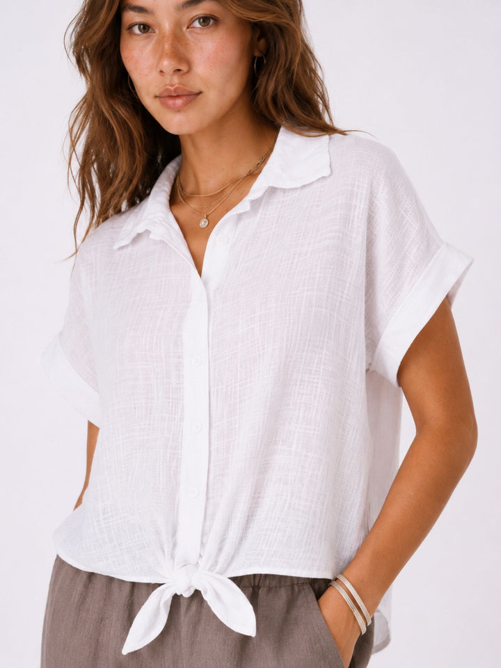 Bluse Damen zum Binden Leinenmix
