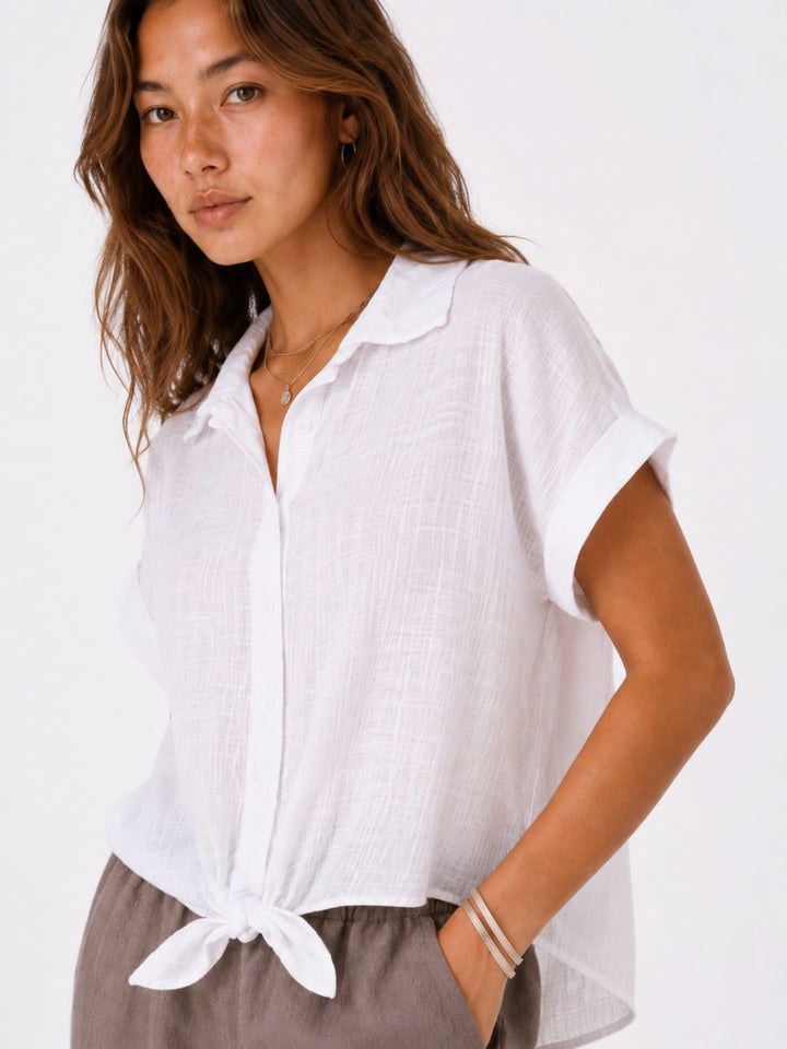 Bluse Damen zum Binden Leinenmix