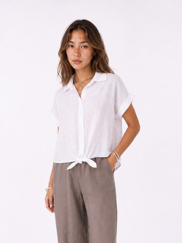 Bluse Damen zum Binden Leinenmix