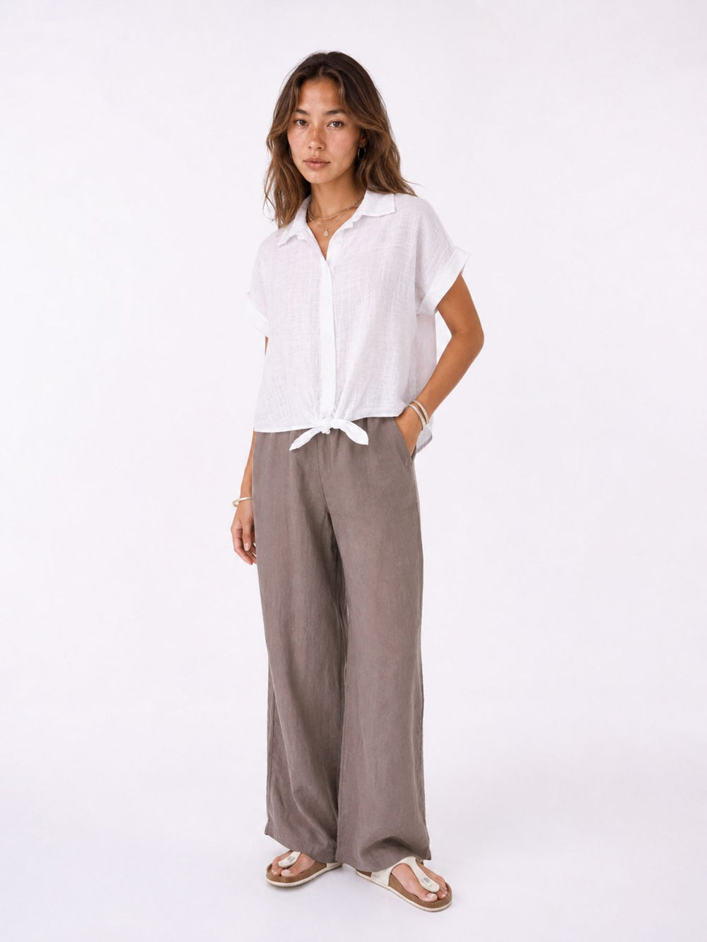 Bluse Damen zum Binden Leinenmix