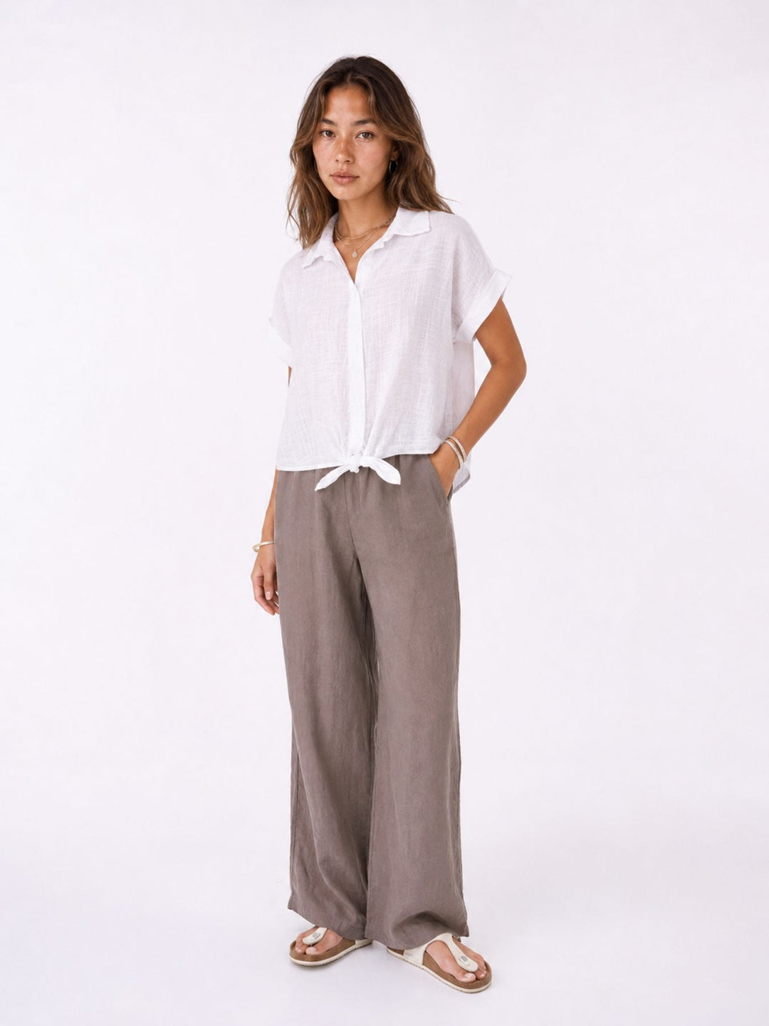 Bluse Damen zum Binden Leinenmix