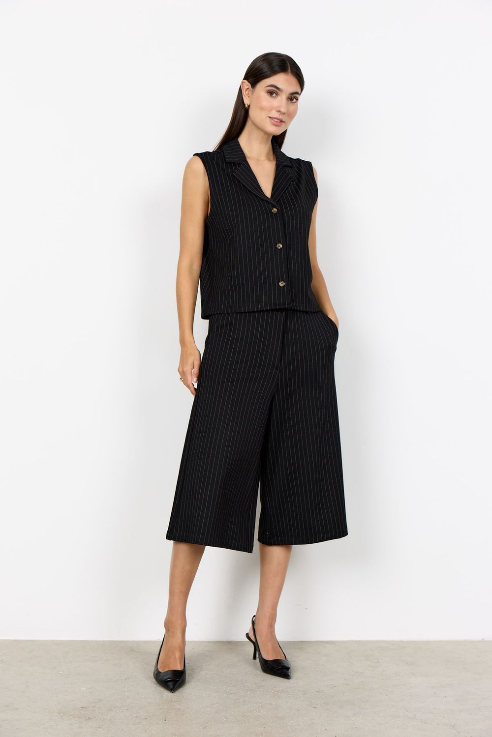 Weste Damen Nadelstreifen scharfes Revers
