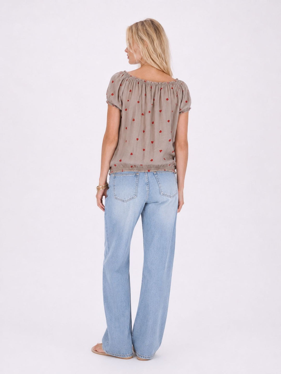 T.Shirt Damen Carmen AOP Herzen Gummizug am Bund
