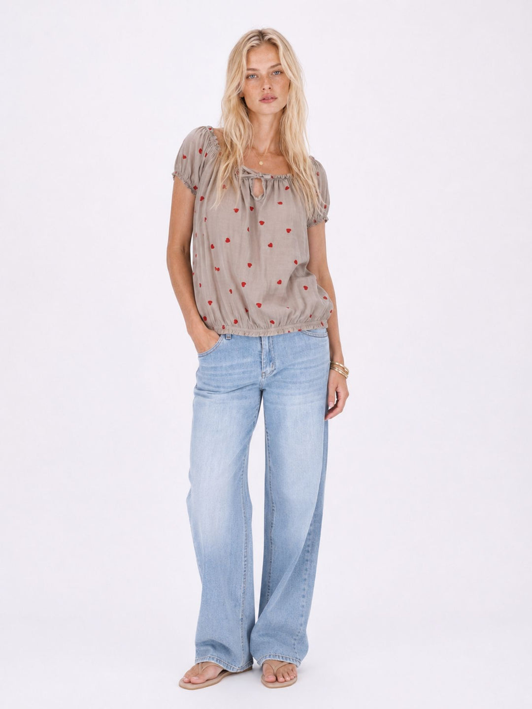 T.Shirt Damen Carmen AOP Herzen Gummizug am Bund