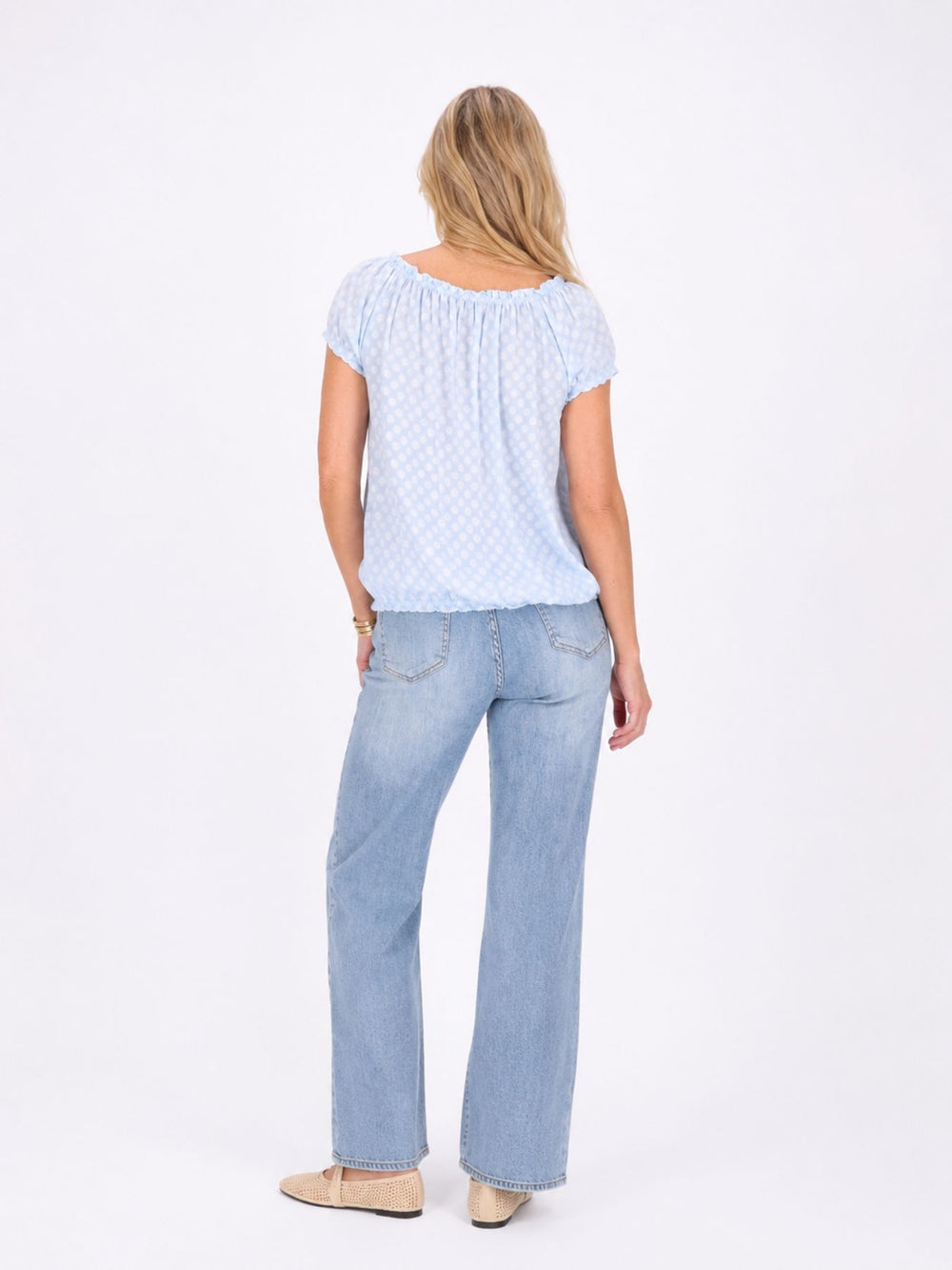T-Shirt Damen Carmen AOP Kreise Gummizug am Bund