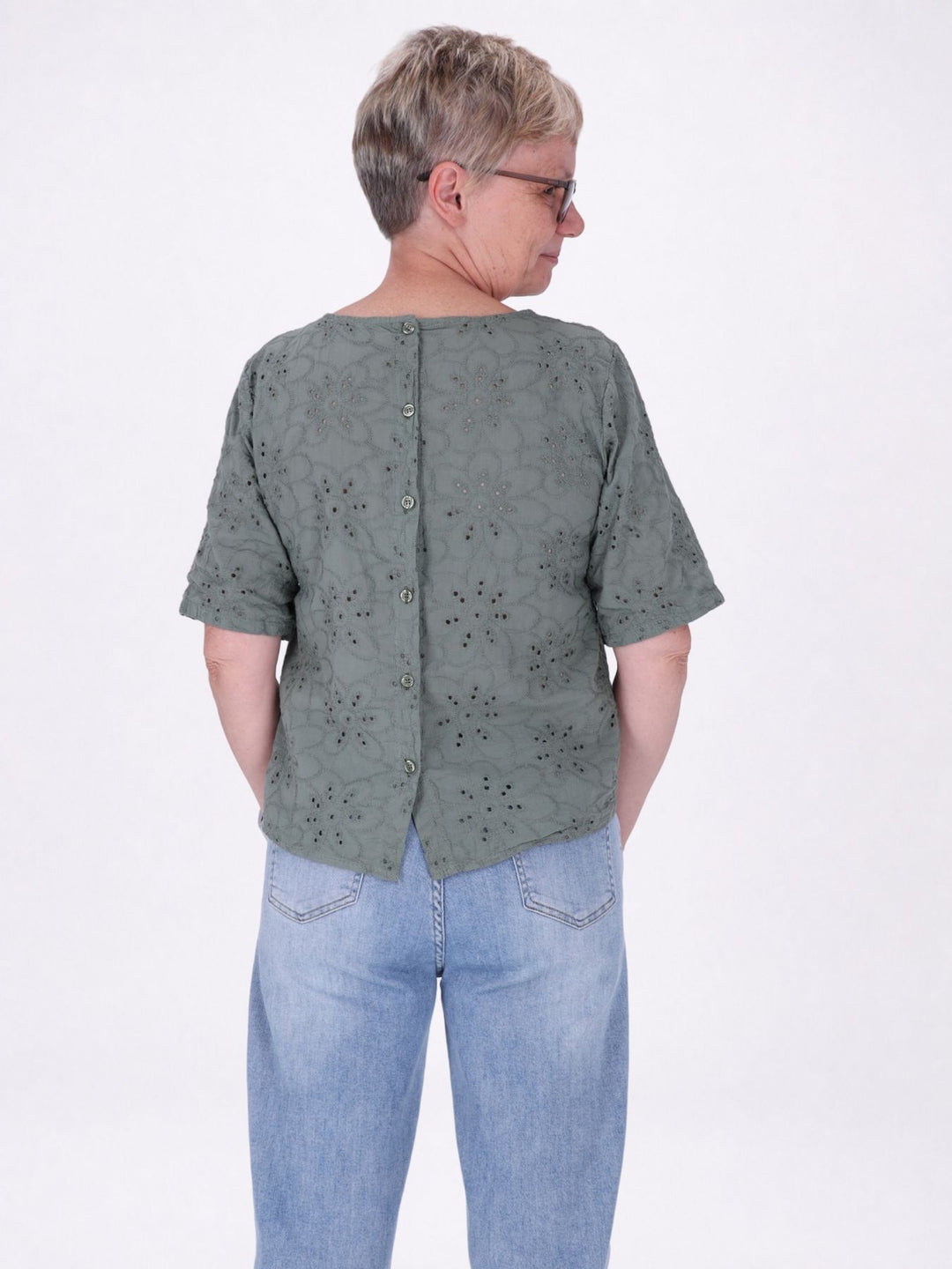 T-Shirt Damen Lochmusterhinten geknöpft