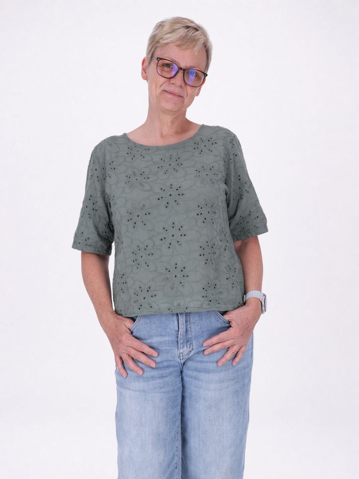 T-Shirt Damen Lochmusterhinten geknöpft