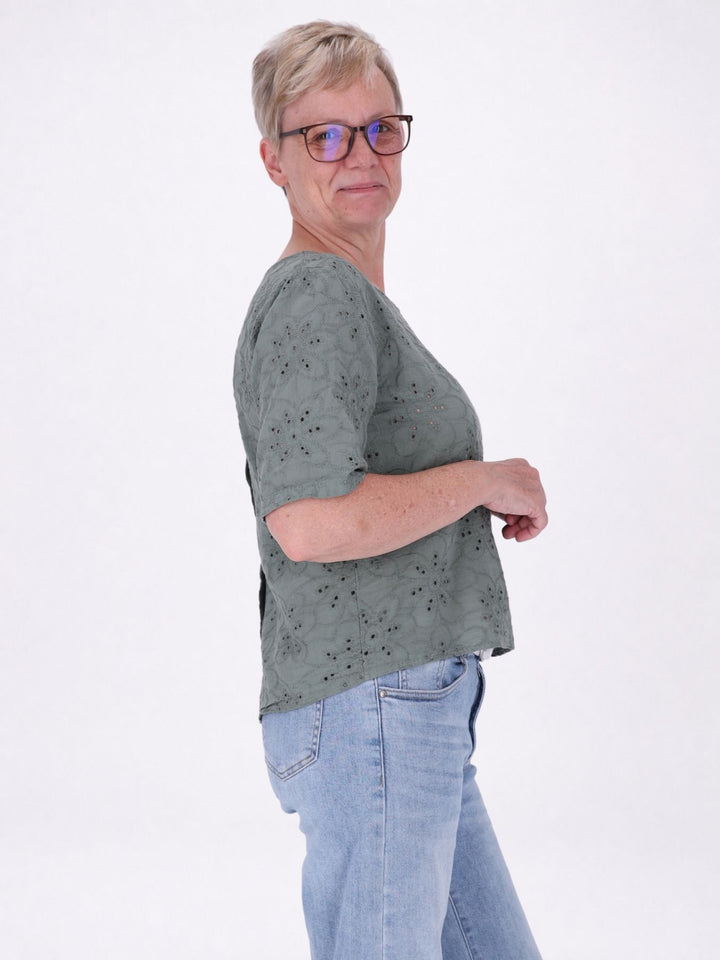 T-Shirt Damen Lochmusterhinten geknöpft