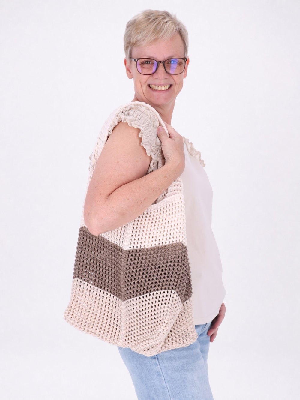 Tasche gehäkelt mehrfarbig Beige