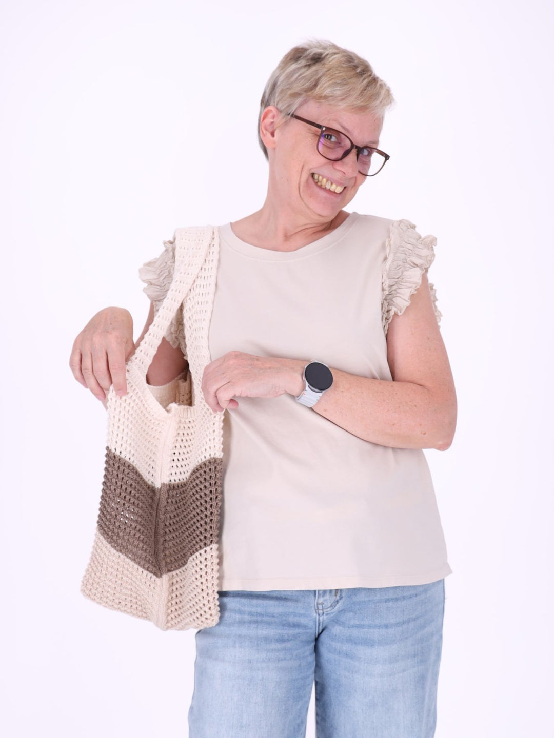 Tasche gehäkelt mehrfarbig Beige