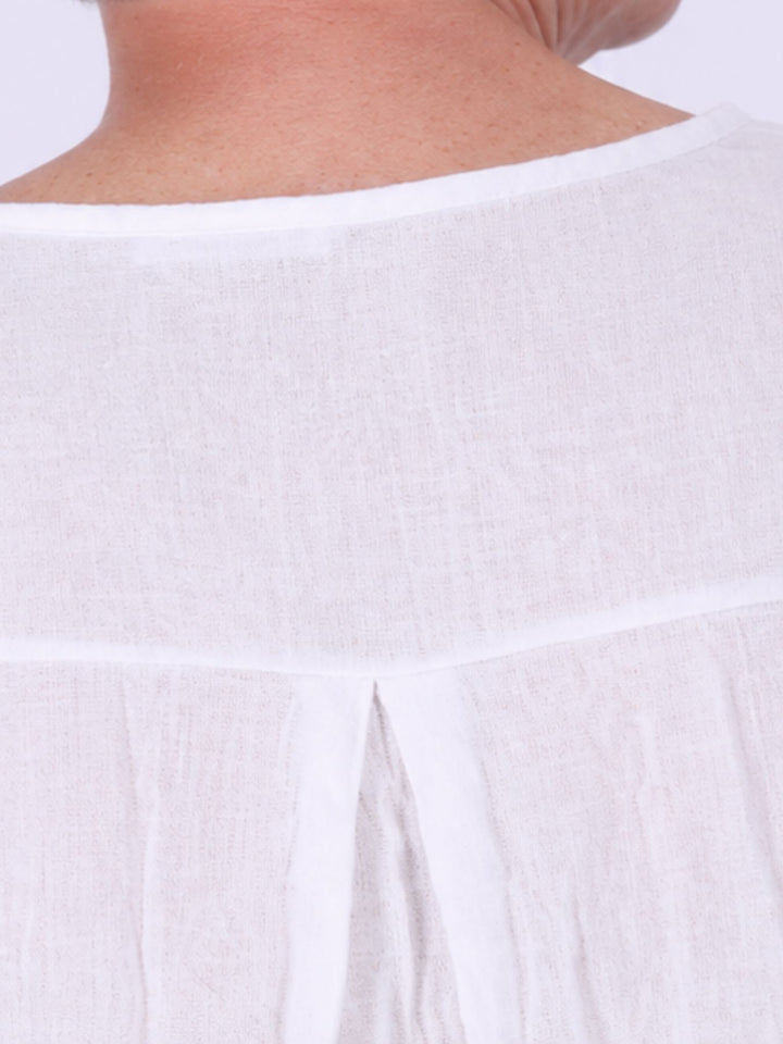 Damen T-Shirt mit Paisley-Stickerei und V-Ausschnitt – Weiß