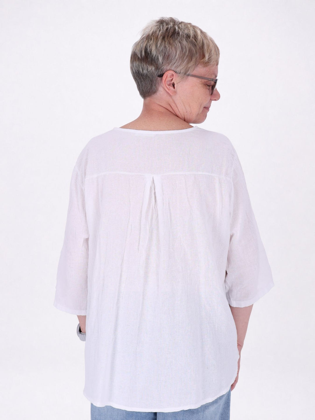 Damen T-Shirt mit Paisley-Stickerei und V-Ausschnitt – Weiß
