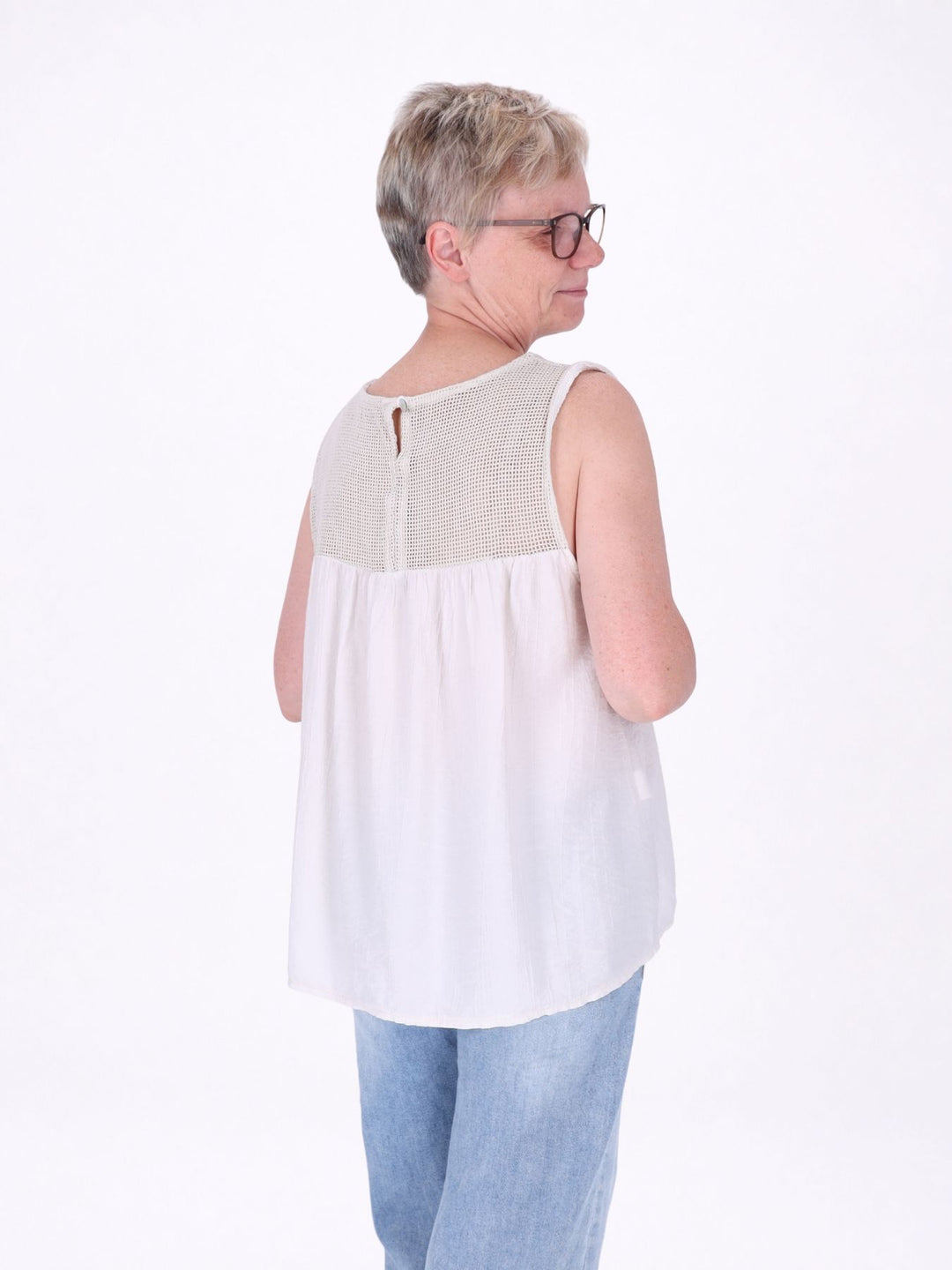Damen Top in Lagenoptik mit Netzstoff – Beige