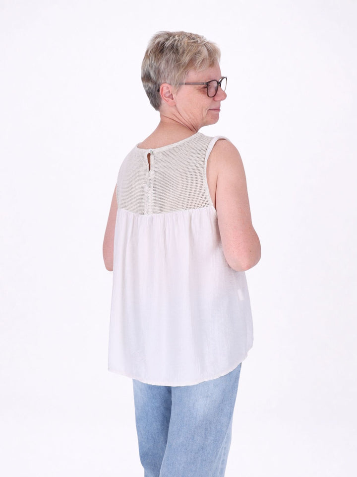 Damen Top in Lagenoptik mit Netzstoff – Beige