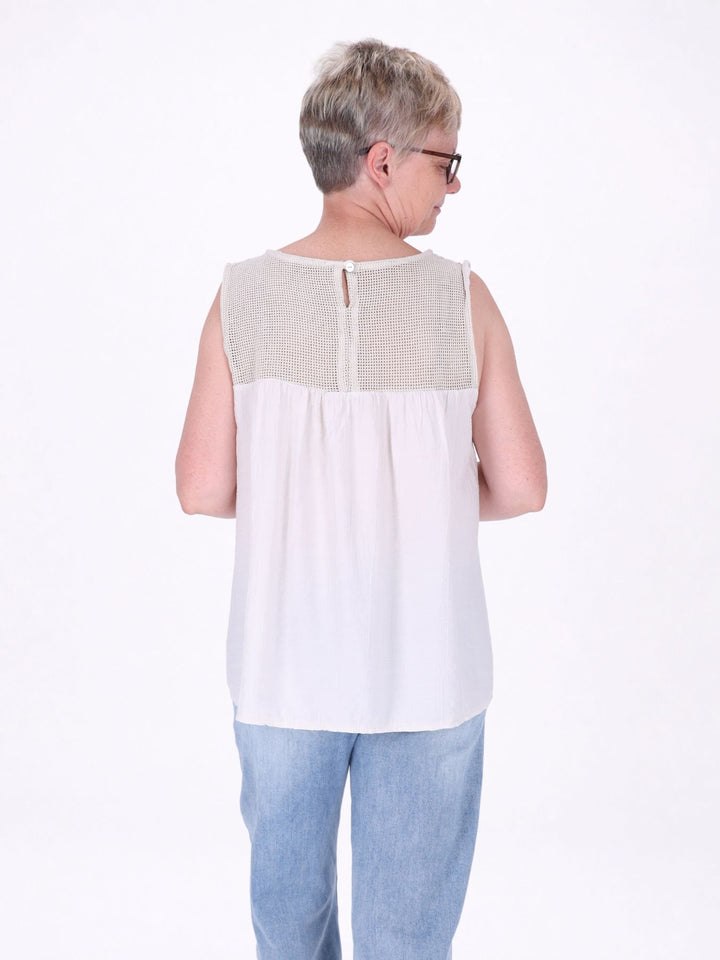 Damen Top in Lagenoptik mit Netzstoff – Beige