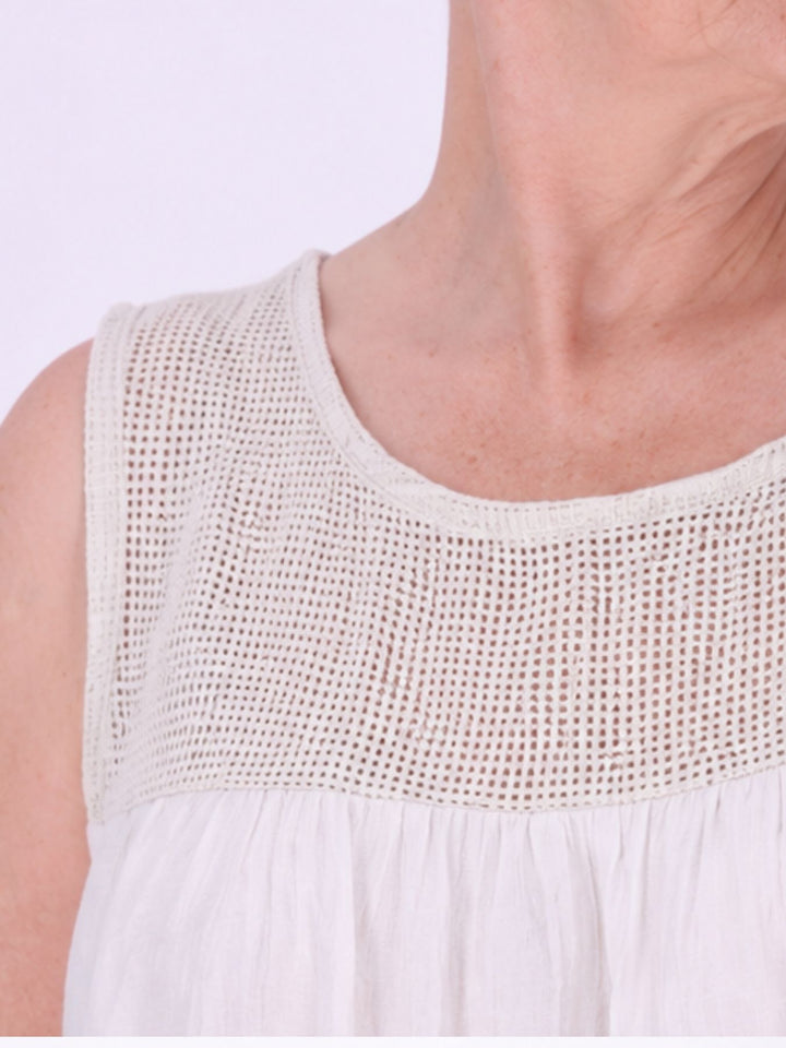 Damen Top in Lagenoptik mit Netzstoff – Beige