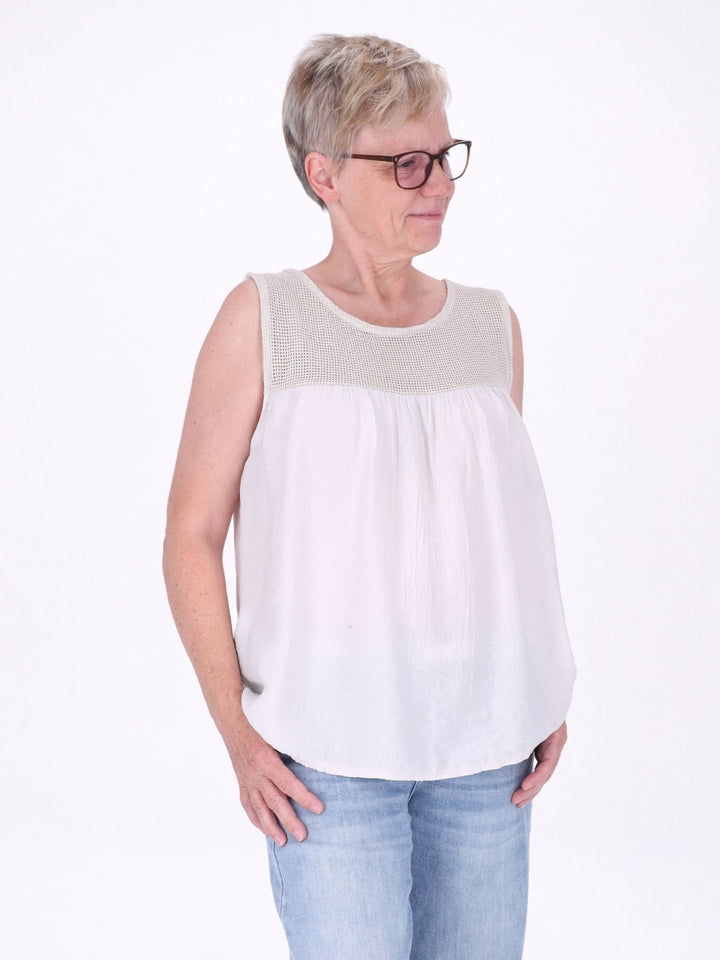 Damen Top in Lagenoptik mit Netzstoff – Beige