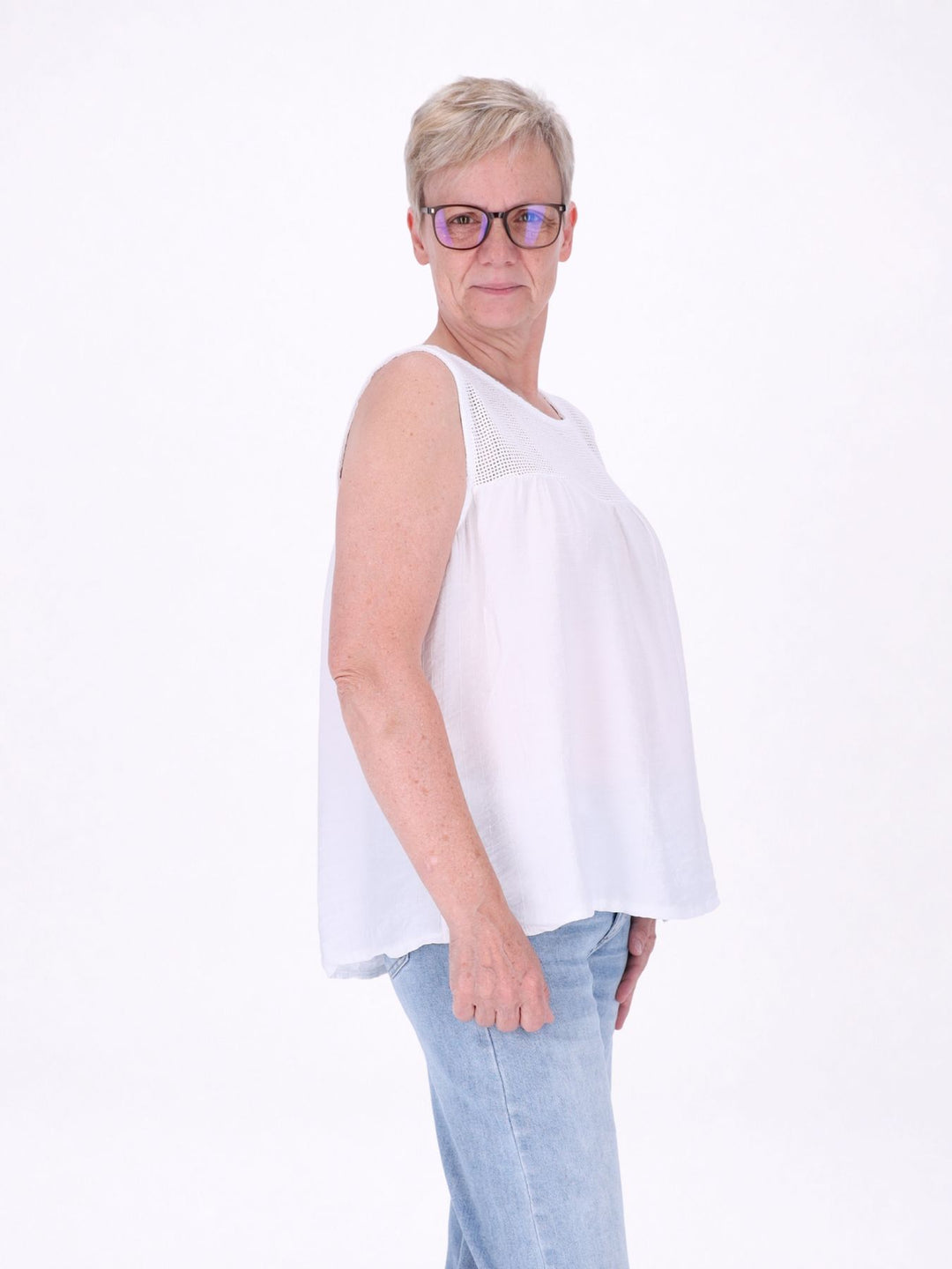 Top Damen Netzteinsatz in weiß