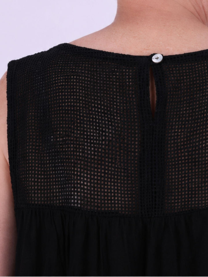 Damen Top in Lagenoptik mit Netzstoff – Schwarz